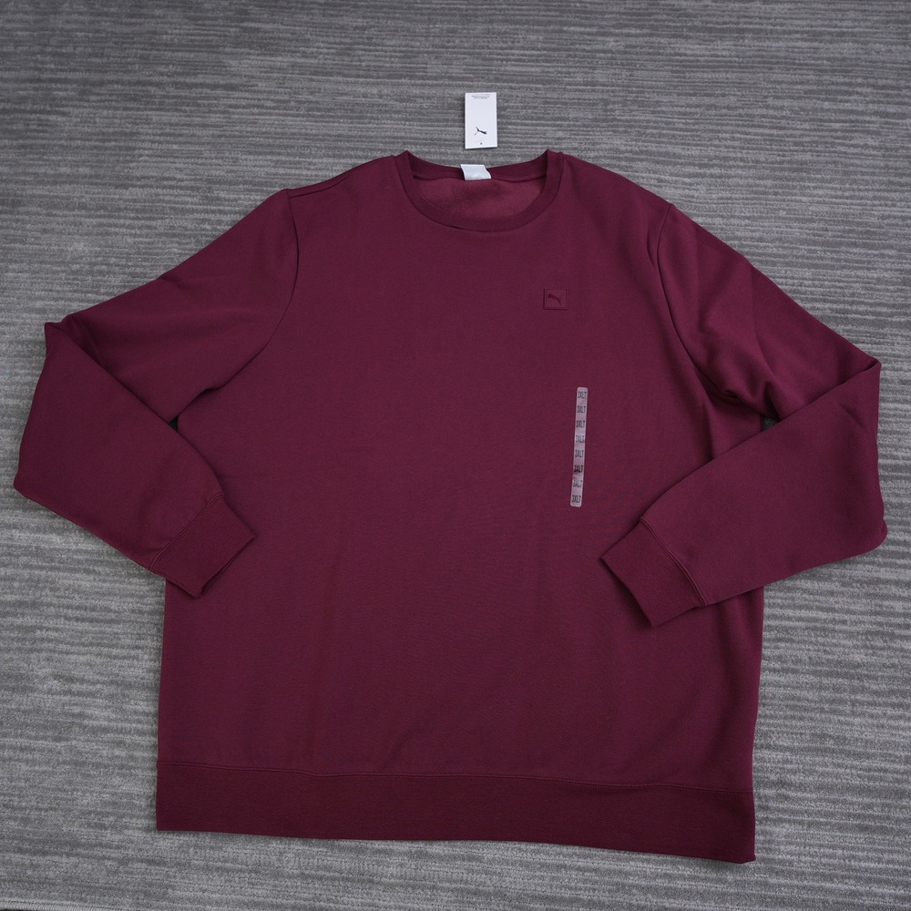 Puma ESS Elevated Logo Crew Sweatshirt Mens 3XLT Ruby Shimmer Burgundy New - Picture 2 of 11